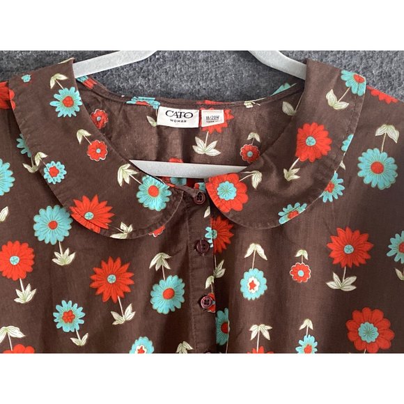 Cato Woman Top Peplum Brown Floral Pull Over Button Front 18/20W - Picture 4 of 10